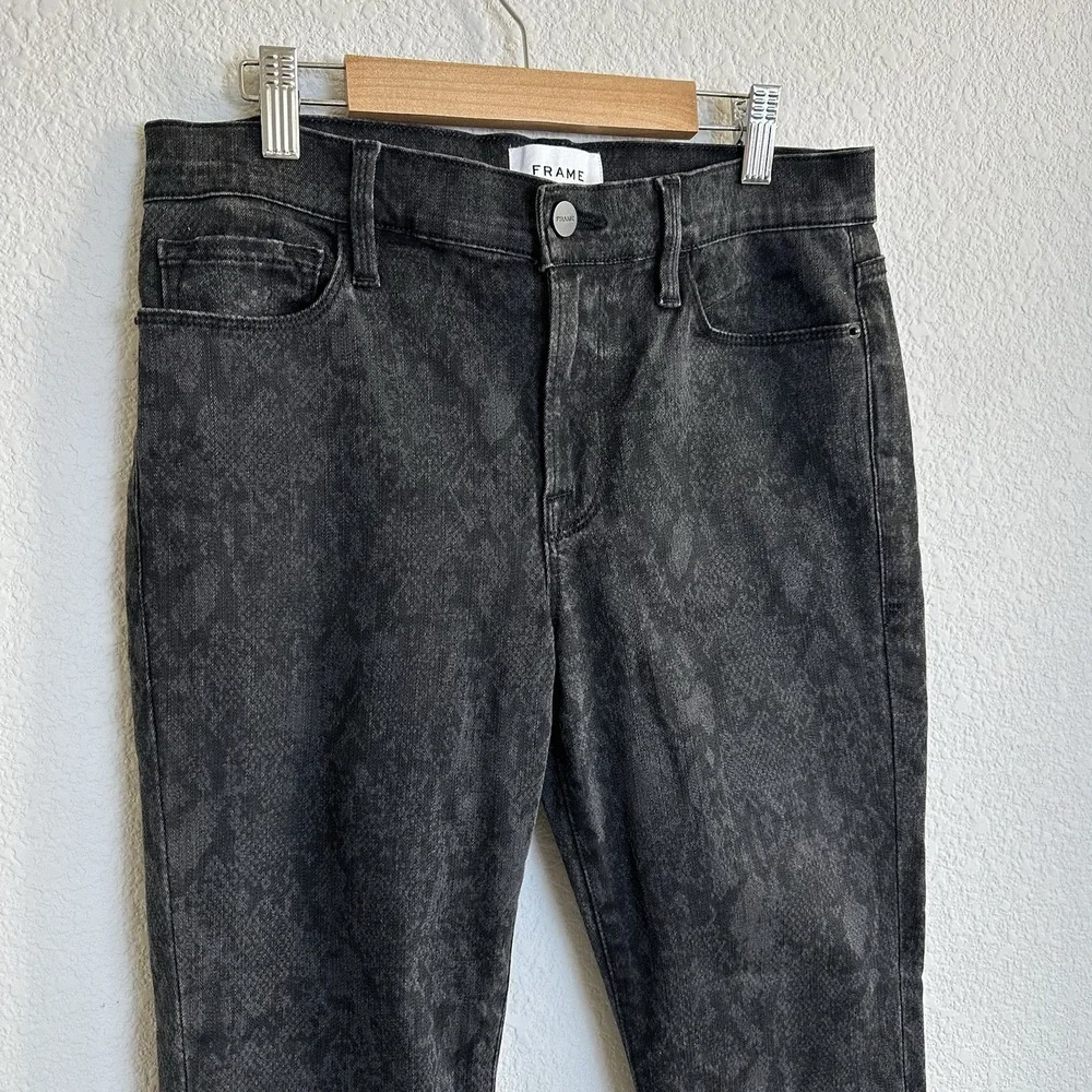 Frame Le Skinny De Jeanne Gray and Black Snake Skin Skinny Denim Jeans Size‎ 30